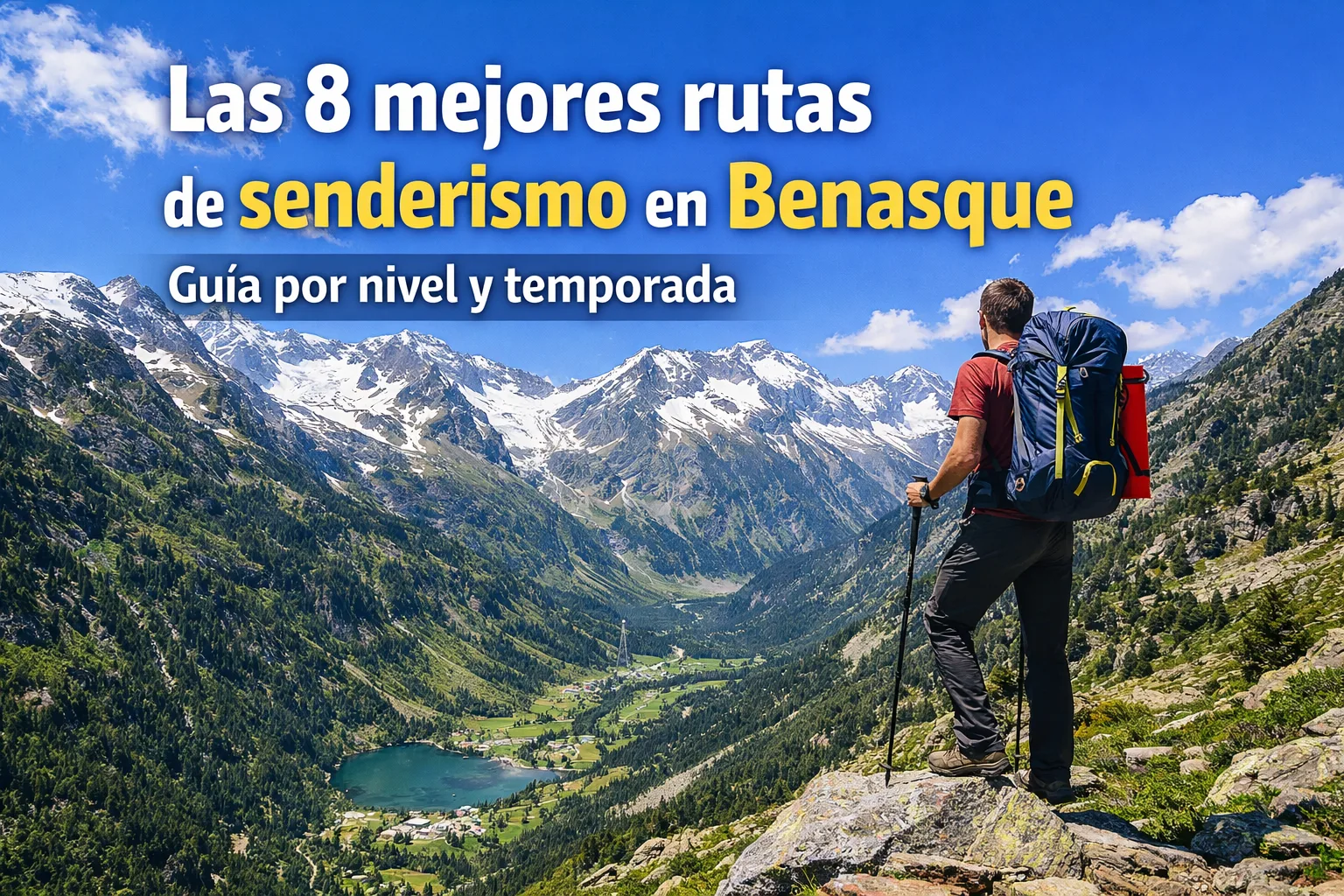 Senderista en una ruta de montaña en el Valle de Benasque con vistas al Aneto
